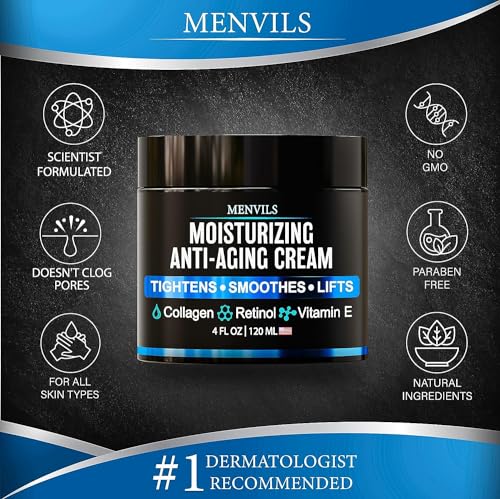 Mens Face Moisturizer Cream with Collagen, Retinol, Vitamins E, Jojoba Oil, 4 oz J6547