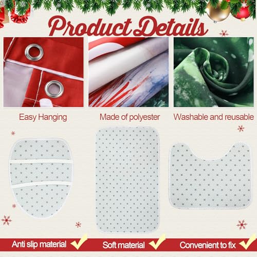 7 Pcs Christmas Shower Curtain Set Non Slip Waterproof Bathroom Accessories L914