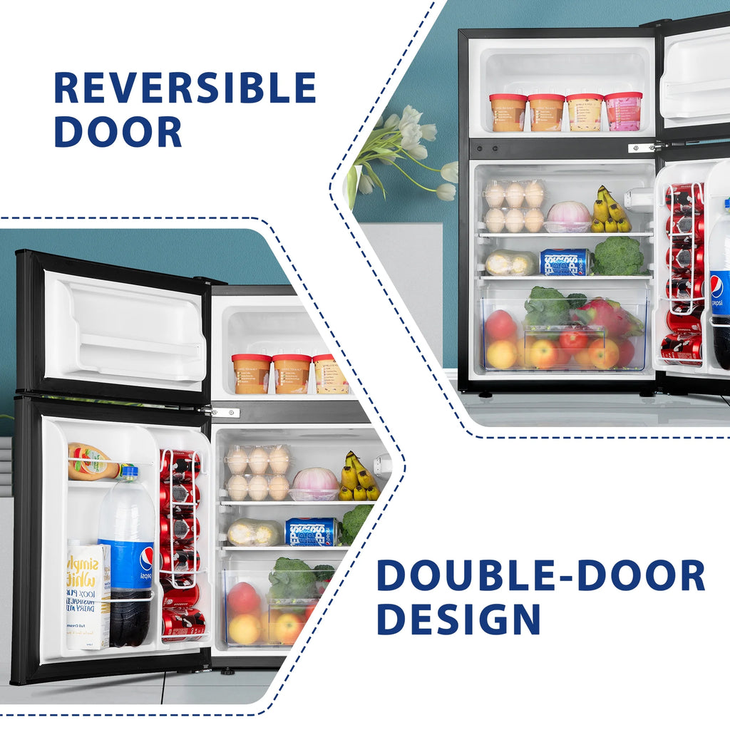 Black 3.2 Cu ft Two Door Mini Refrigerator with Freezer L191