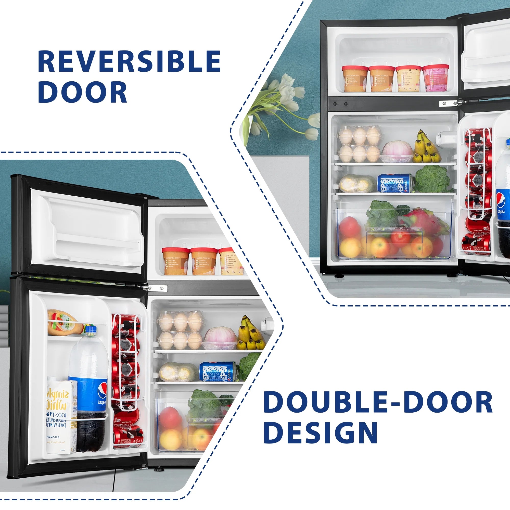 Black 3.2 Cu ft Two Door Mini Refrigerator with Freezer L191