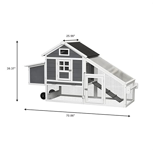 Chicken Coop with Run & Wheels, Two-Tier Large Chicken Duck House Rabbit Hutch Poultry Cage with Nesting Box and Side Door H947707