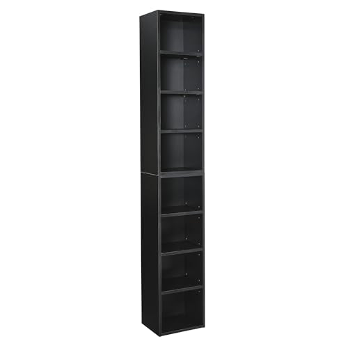 8-Tier Media Tower Rack Bookcase Display Bookshelf CD DVD Slim Storage Cabinet with Adjustable Shelves Brown R98865
