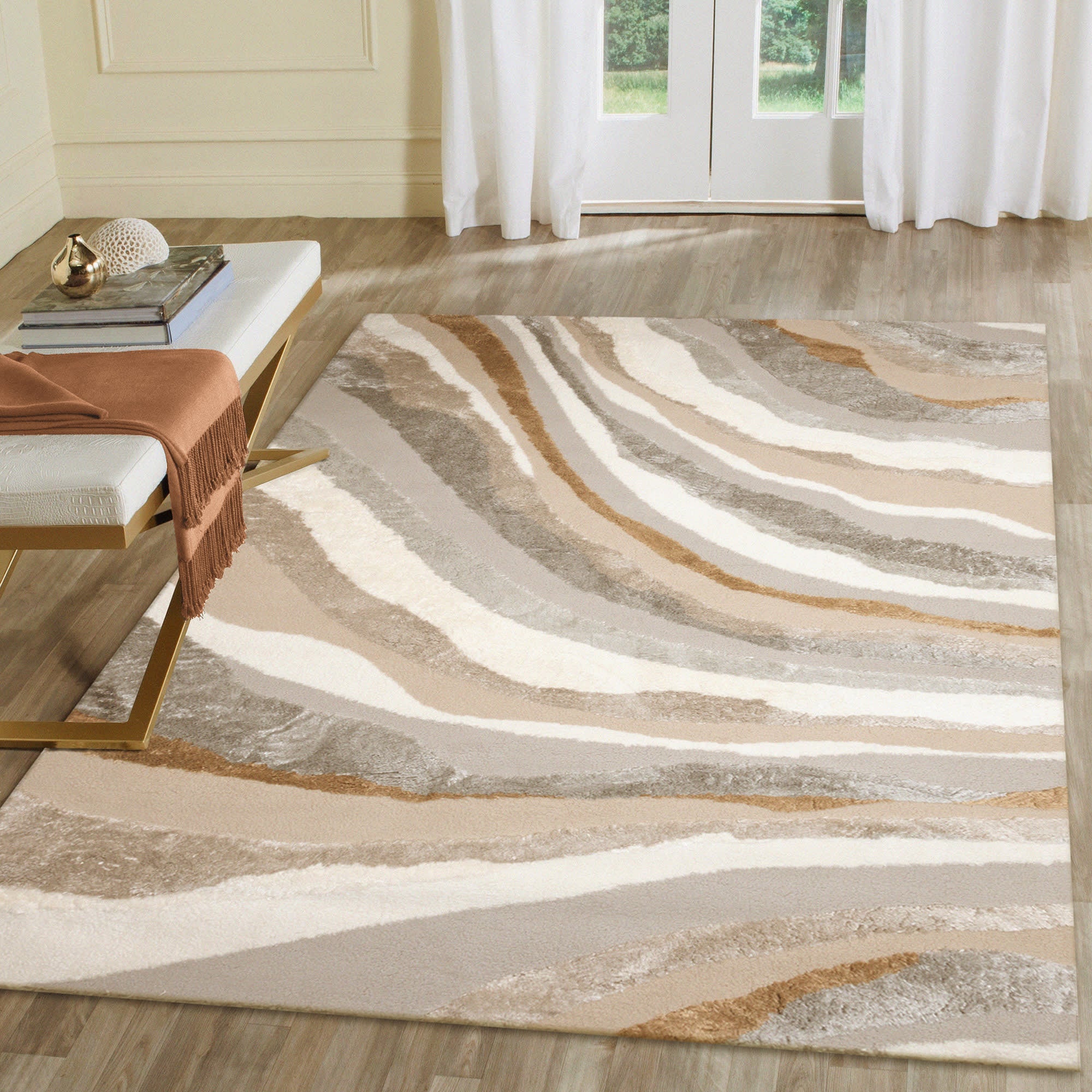 Fiord Wave Indoor Area Rug with Non-Skid Backing