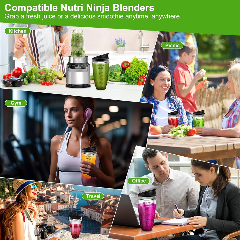 2 24oz Blender Cups with To-Go Lids and 7-Fins Extractor Blade H1507