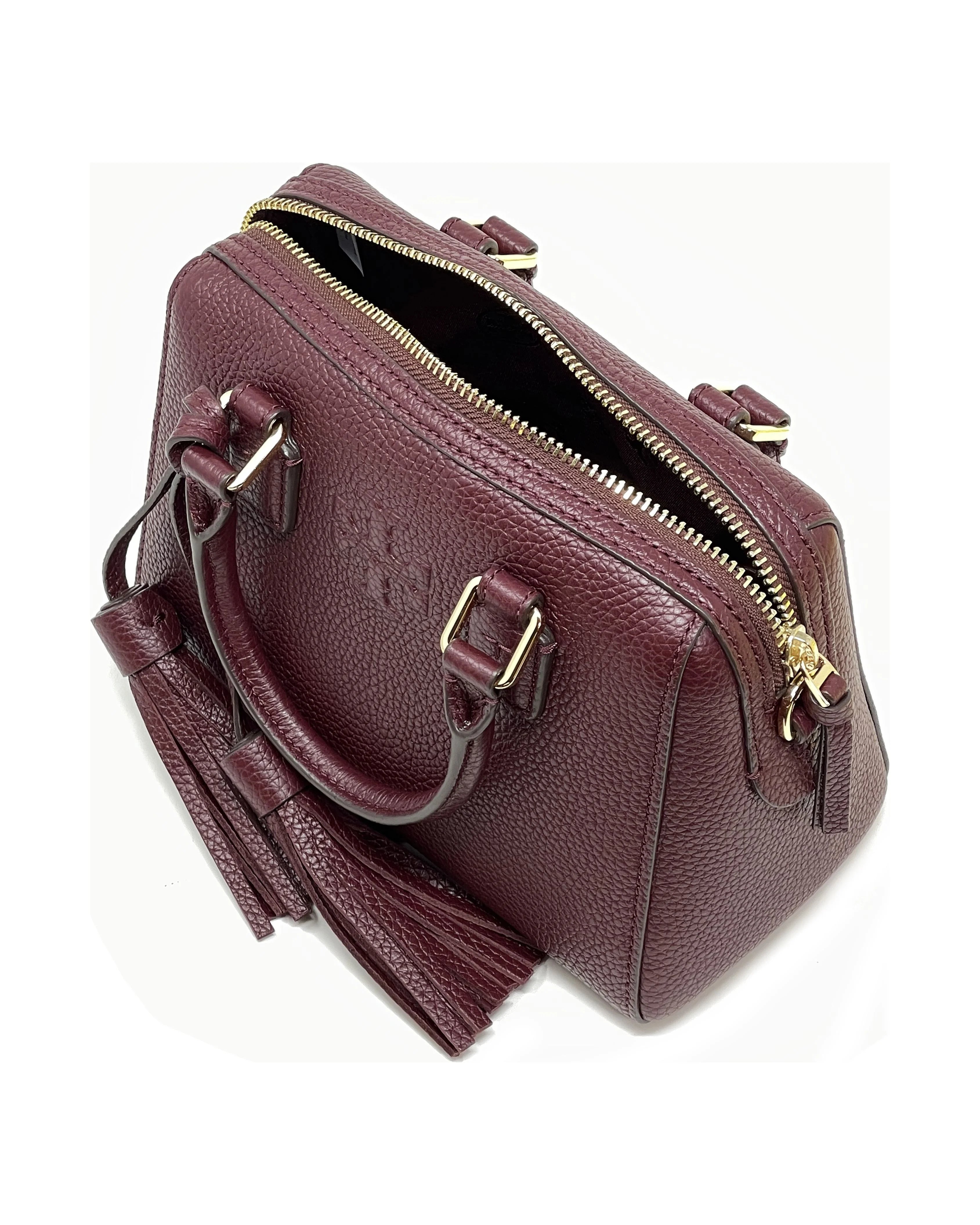 Women's Pebbled Leather Mini Satchel (Claret) D193