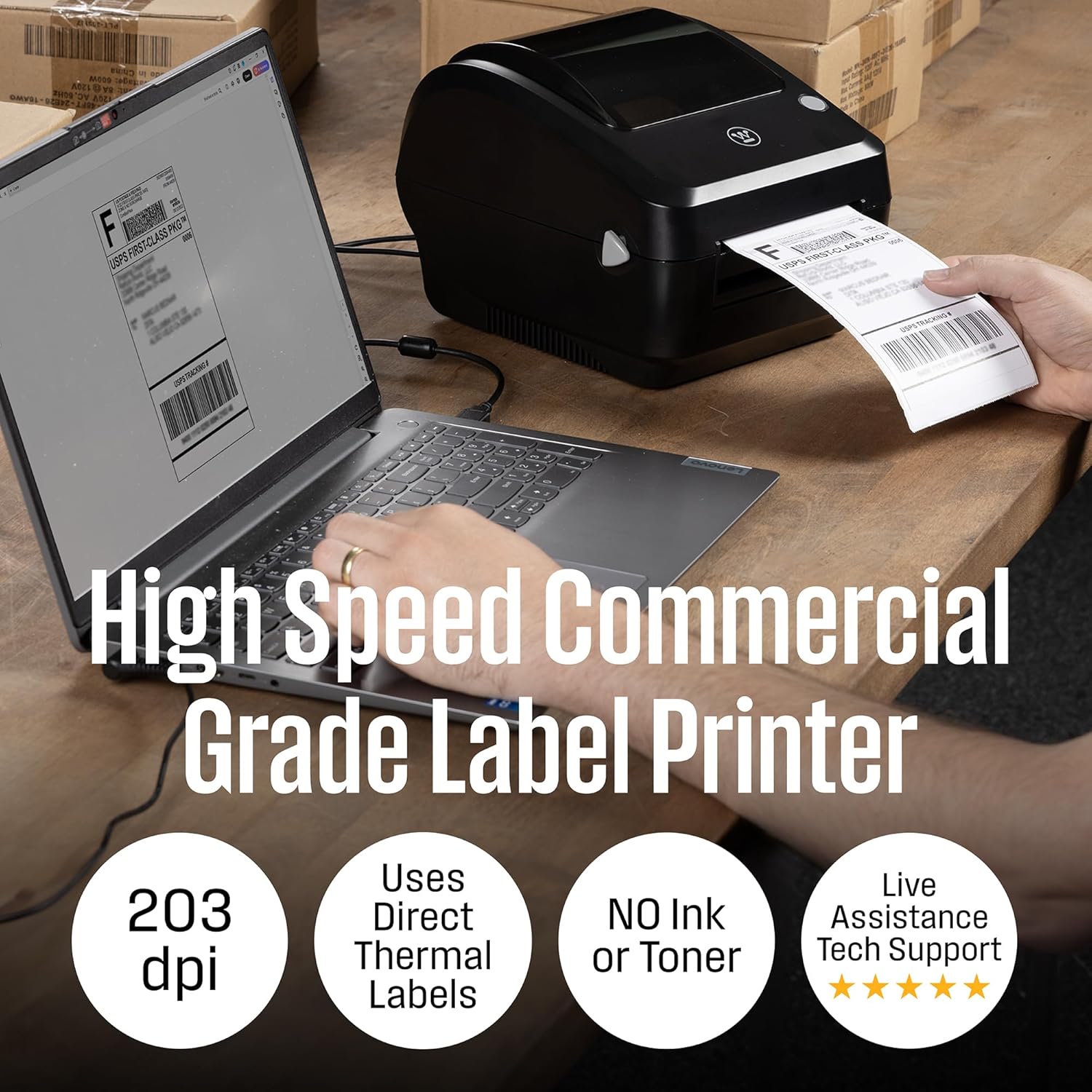 Direct Thermal Label Printer USB, Desktop Label Printer for Packages, includes Sample 4x6 Labels Q78544