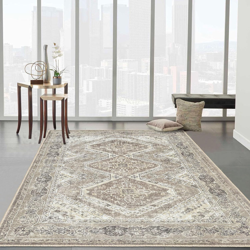 Washable 4x6 Faux Wool Area Rug Y2603