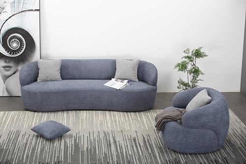 Curved Boucle Couch (Orange, 3 Seat) X913