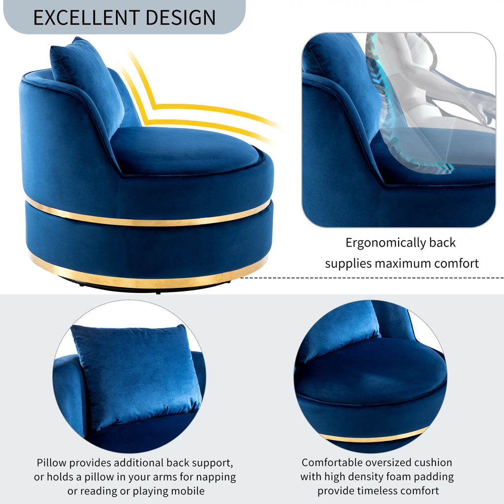 Blue Velvet Swivel Accent Barrel Chair with Seat Cushion S725312