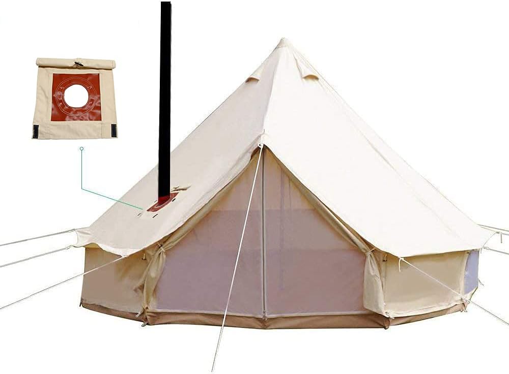4 Season Cotton Canvas Bell Tent with Stove Hole and Electric Cable Hole P33434