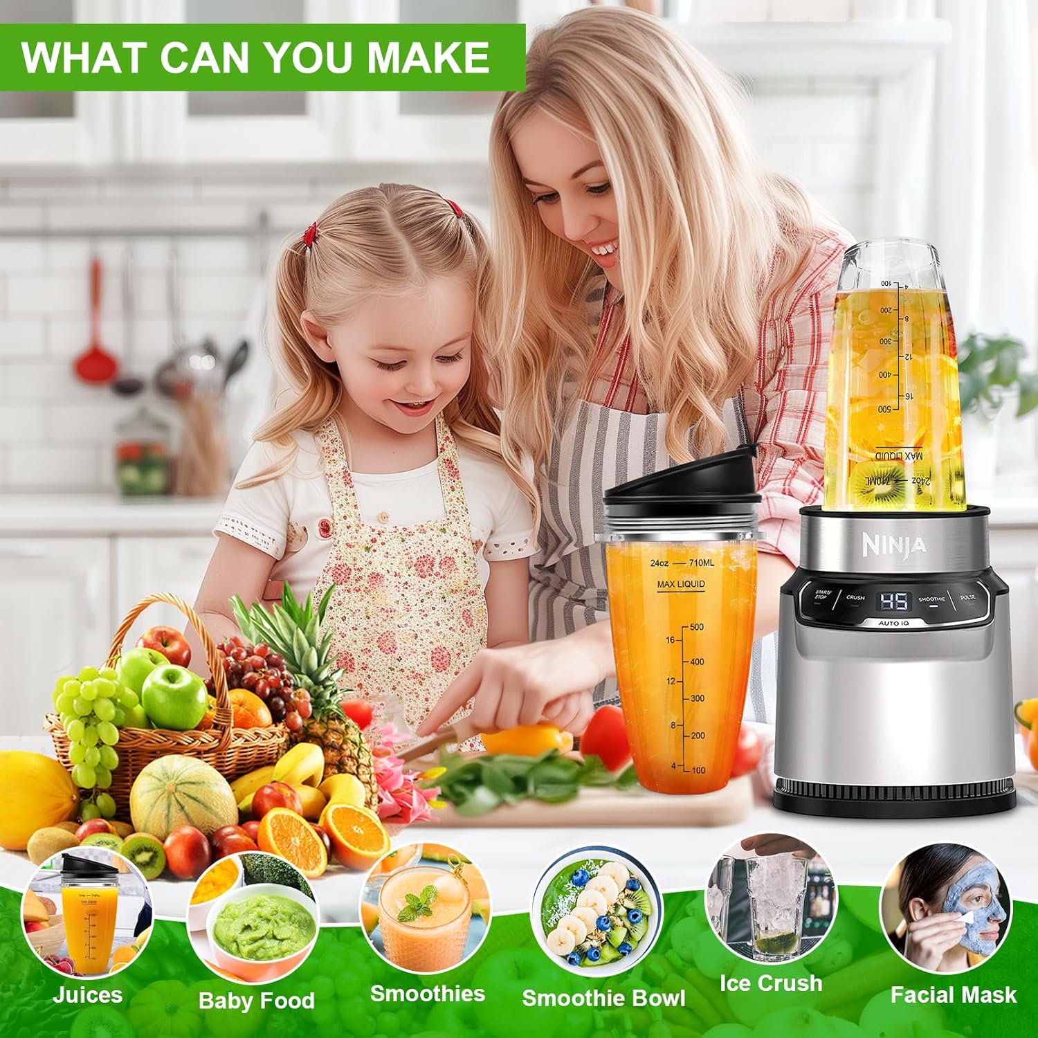 2 24oz Blender Cups with To-Go Lids and 7-Fins Extractor Blade H1507