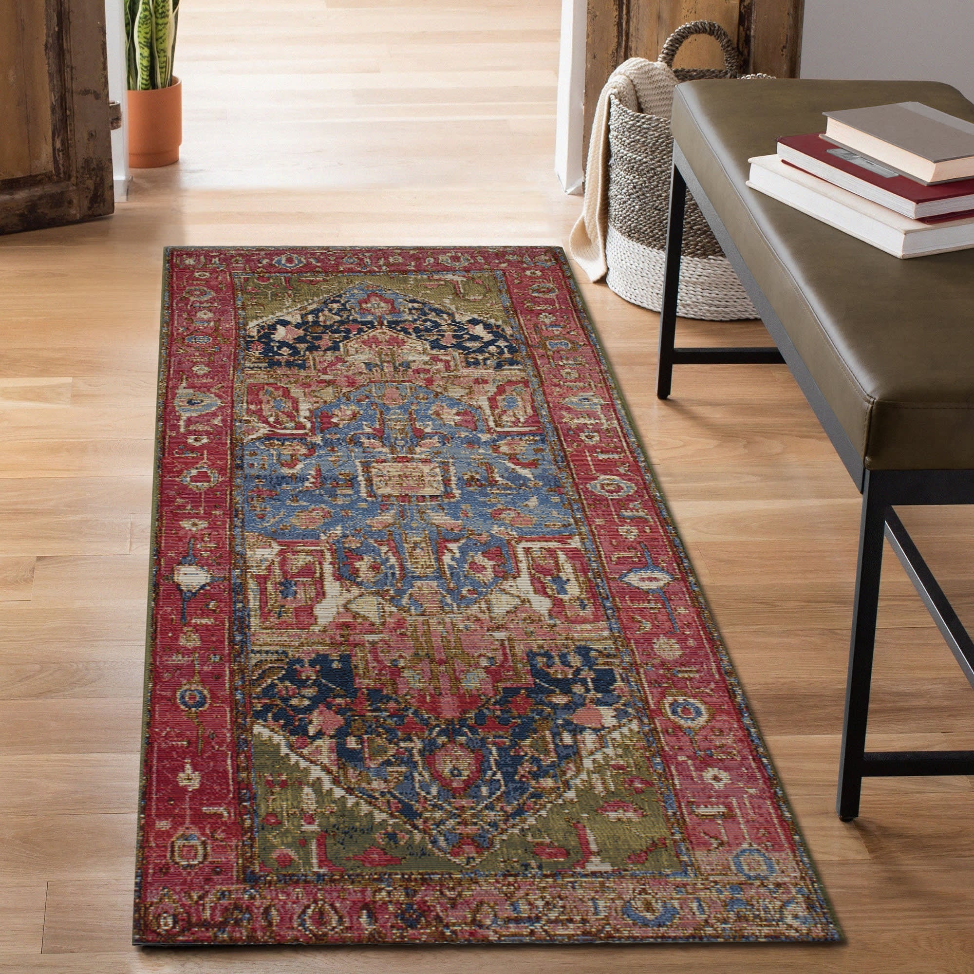 Esencia Heriz Indoor Outdoor Mat with Non-Skid Backing
