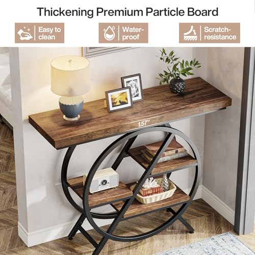 39.4-Inch Rustic Brown Console Table with 4-Tier Geometric Metal Frame Q749883