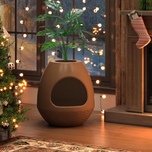 Grey Extra Large Hidden Litter Box Enclosure with Artificial Plants V320162