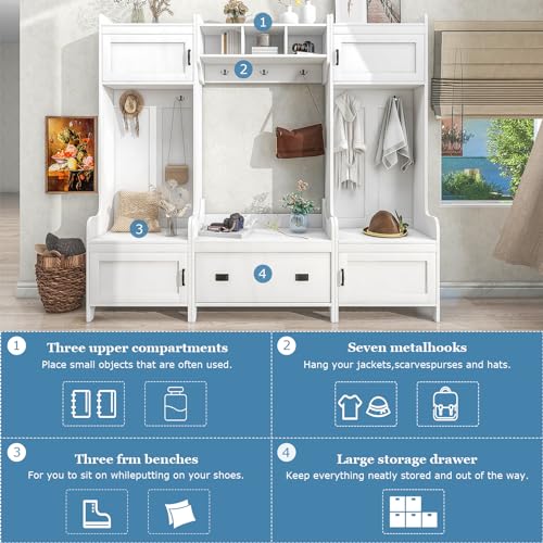 White Hall Tree with Bench and Shoe Storage S61123