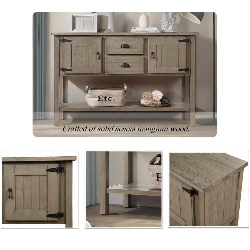 Antique White Wooden Sideboard Buffet with 2 Drawers 2 Cabinets and Lower Shelf S77703