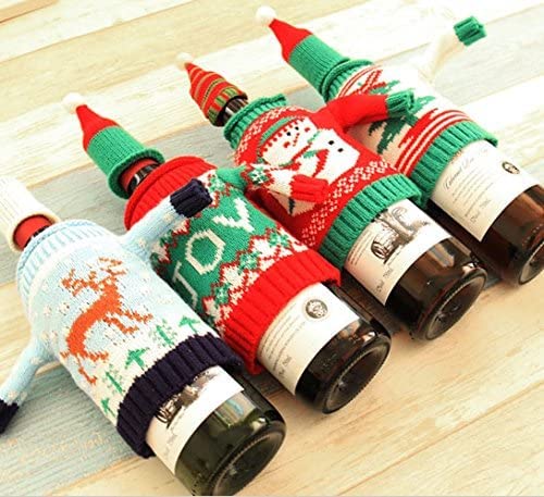 4 Pack Christmas Wine Bottle Covers and Hats Kit J708