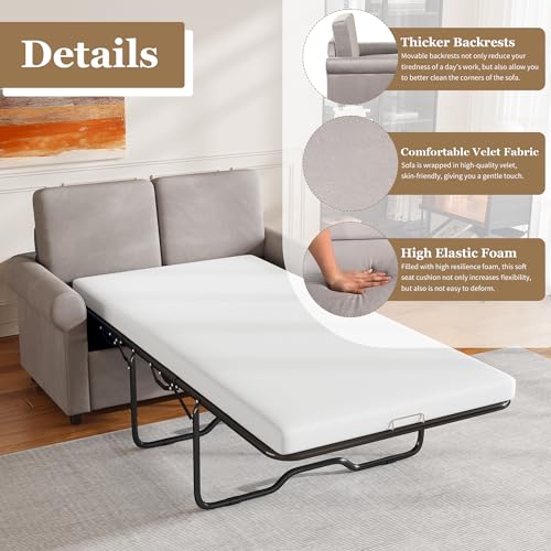 Grey Velvet Convertible Sofa Bed with Memory Foam Mattress C617171
