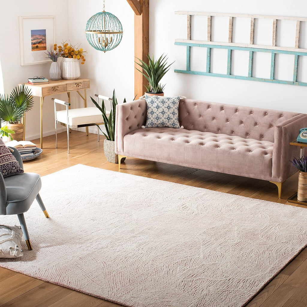10' x 14' Pink & Ivory Handmade Wool Area Rug O936217