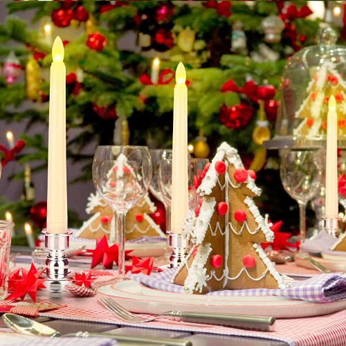9 Packs White Gold LED Flameless Flickering Taper Candles with Remote Timer O688