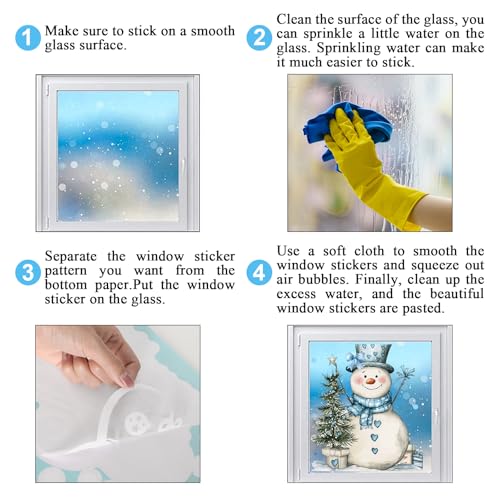 13.8 x 35.4'' Extra Large Christmas Window Clings 3 Sheets Blue Snowman Snowflake Window Stickers Double Sided Glass Decals Q2166