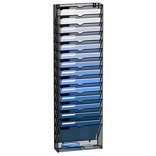 16 Tier Black Mesh Metal Wall File Organizer L6997