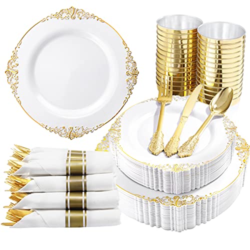 350PCS Gold Plastic Dinnerware Set A36433