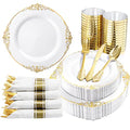350PCS Gold Plastic Dinnerware Set A36433