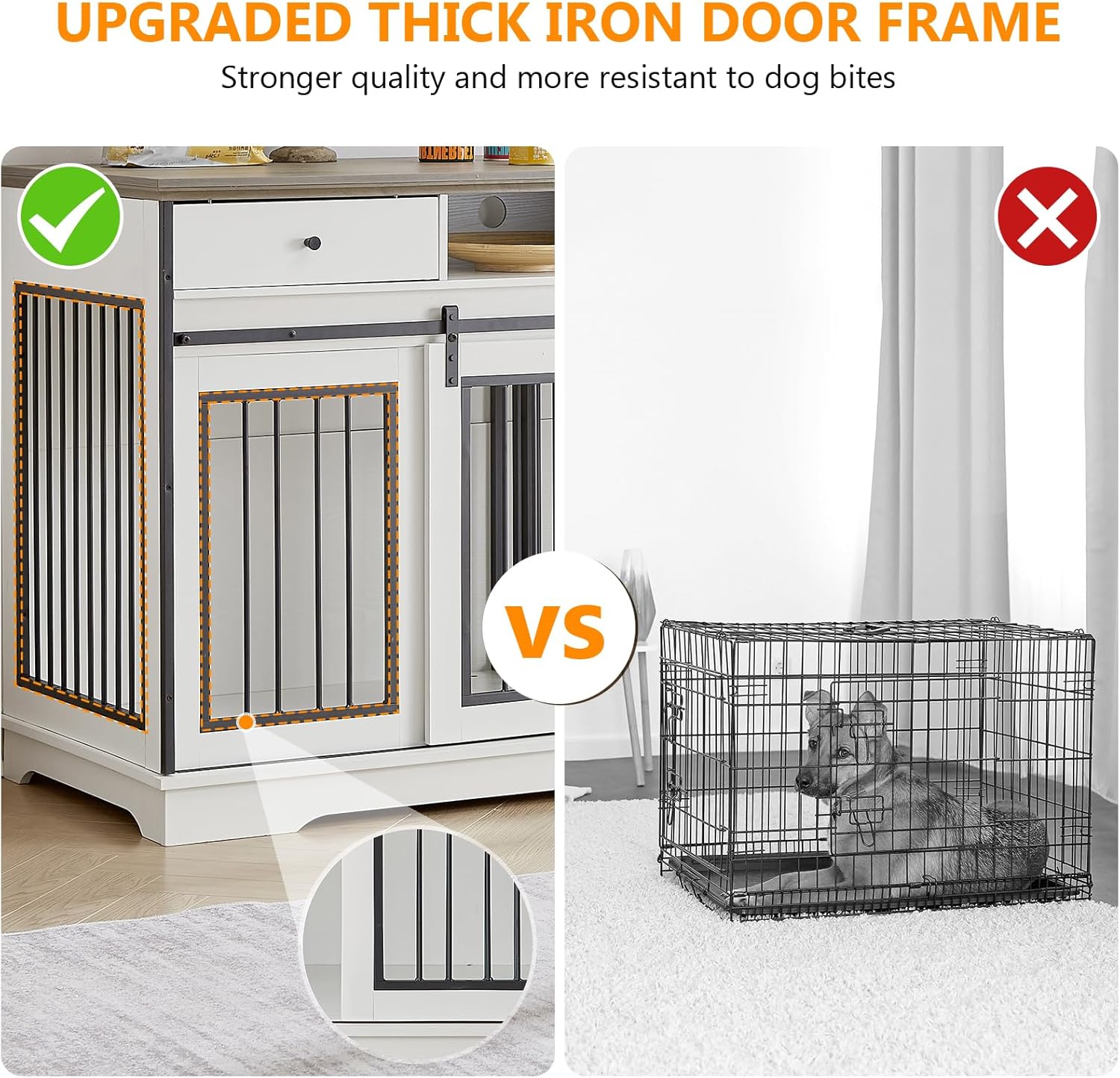 White Double Dog Crate Furniture with Divider and 2 Drawers O539559