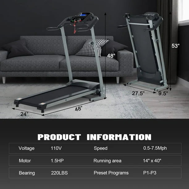 Foldable Electric Treadmill with Incline 230 LB Capacity Q739