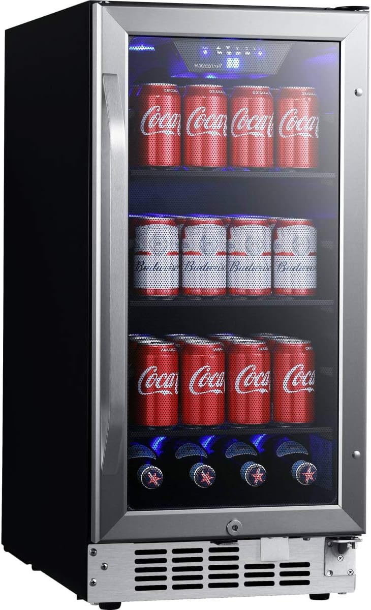 15 Inch Wide 80 Can Built-In Beverage Cooler with Blue LED Lighting P5064
