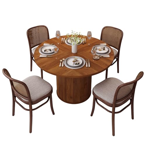 47 inch Round Dining Table with 2-Layer Storage Shelf and Wood Slide Door (Walnut) Z1818