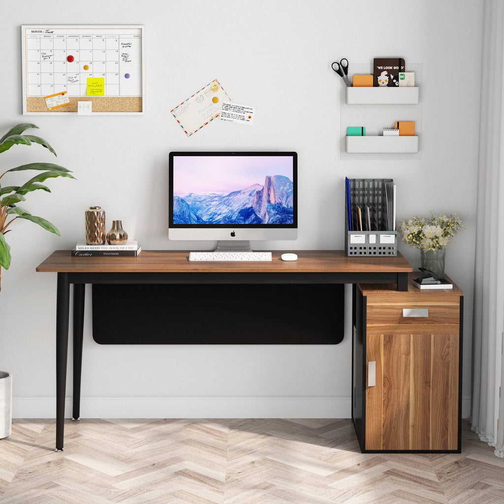55 inch Computer Desk with Drawers and Storage Cabinet K190305