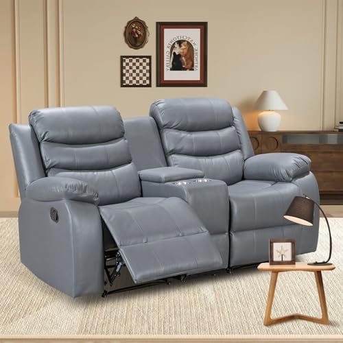 Grey Manual Double Recliner Sofa with Cup Holder L7630