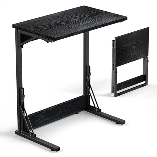 24" Folding C Shaped End Table, Dark Black E760
