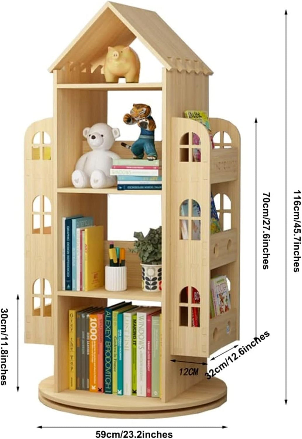4-Tier Rotating Solid Wood Bookshelf A3863