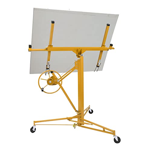 16 FT Drywall Lift Panel Rolling Hoist Jack Lifter Sheetrock with Adjustable Telescopic Arm, Yellow I474