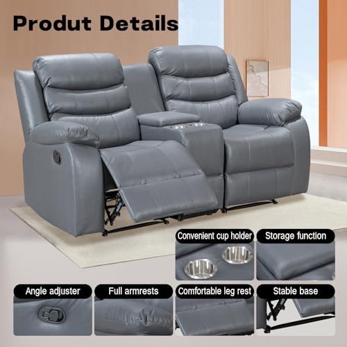 Grey Manual Double Recliner Sofa with Cup Holder L7630