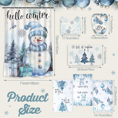 7 Pcs Christmas Shower Curtain Set Non Slip Waterproof Bathroom Accessories L914