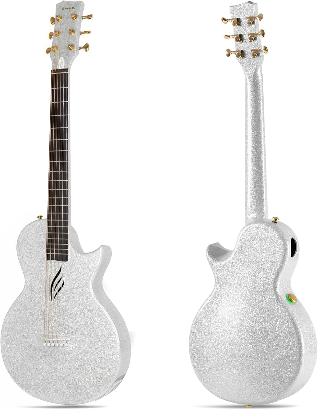 Carbon Fiber Acoustic Electric Guitar with Gig Bag, Strap, Strings, Instrument Cable (Sparkling Silver) O451561