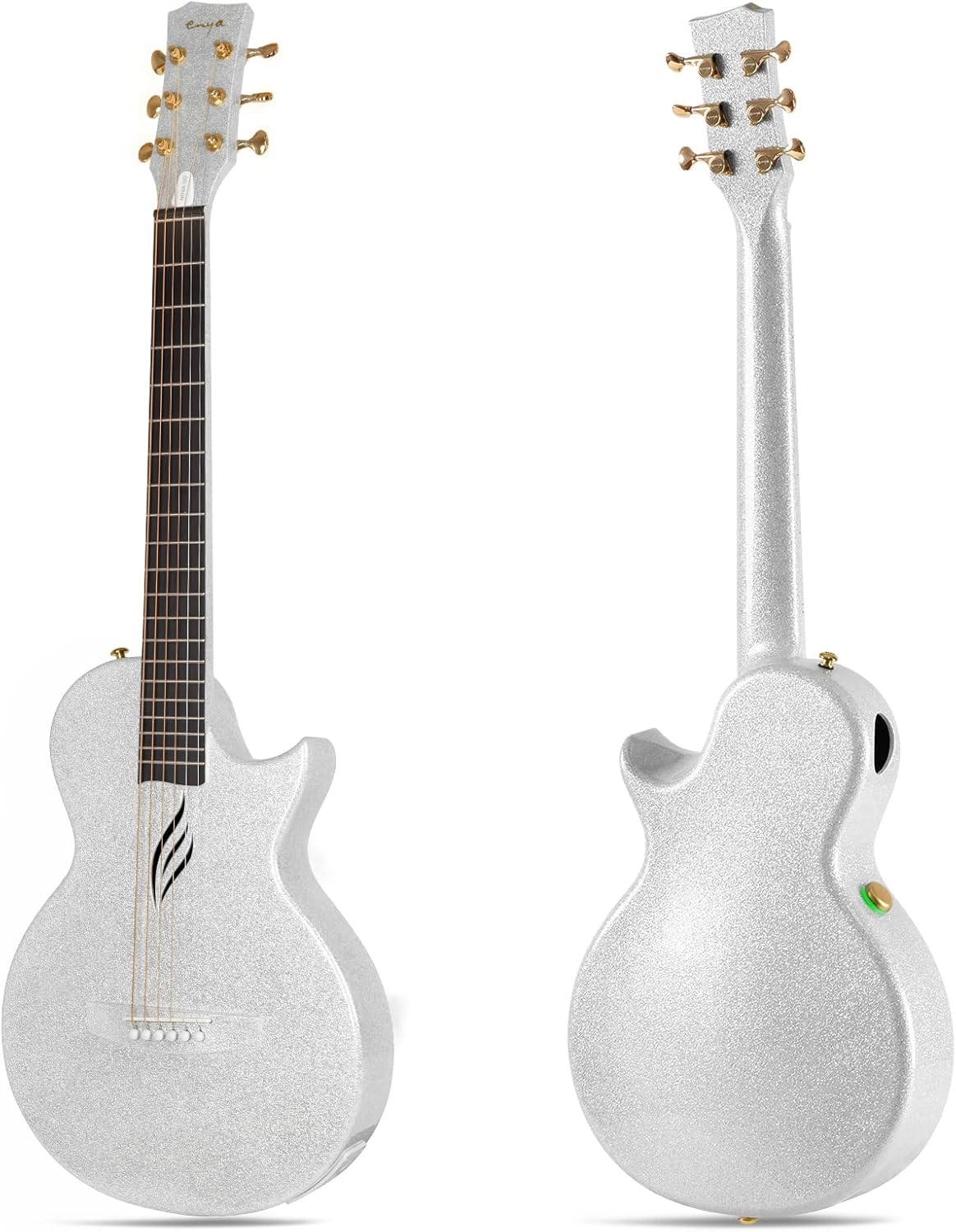 Carbon Fiber Acoustic Electric Guitar with Gig Bag, Strap, Strings, Instrument Cable (Sparkling Silver) O451561