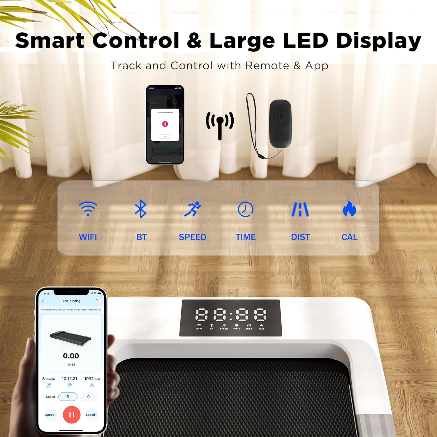 Under Desk Treadmill with Remote Control LED Display, 300 lb Capacity K107