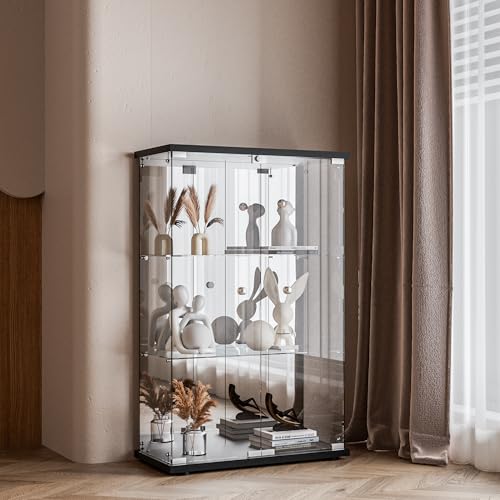 Black 4-Shelf 3 Doors Tempered Glass Display Cabinet Q819