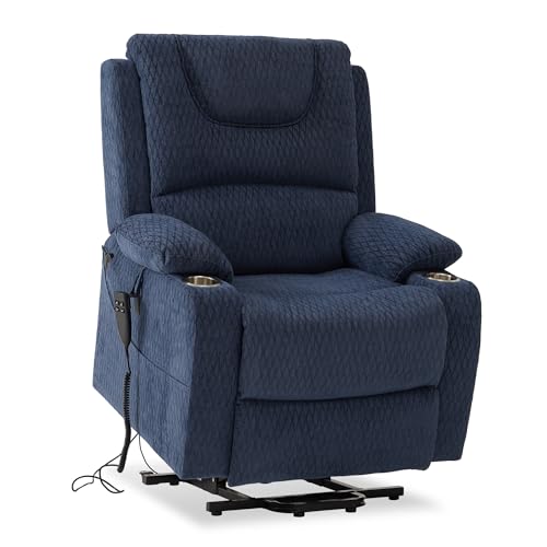 Large Power Lift Recliner Lay Flat Chair Dual Motor with Heat Massage Electric Recliner Chair Cup Holder (Brown, Faux Leather) J524