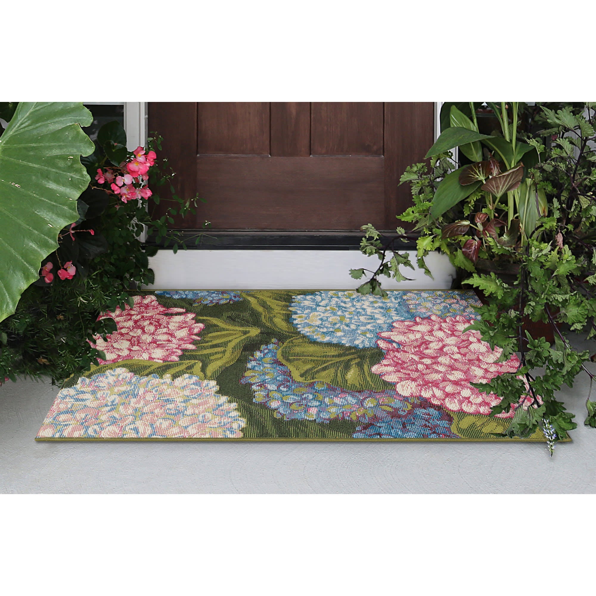 Esencia Hydrangeas Indoor Outdoor Mat with Non-Skid Backing