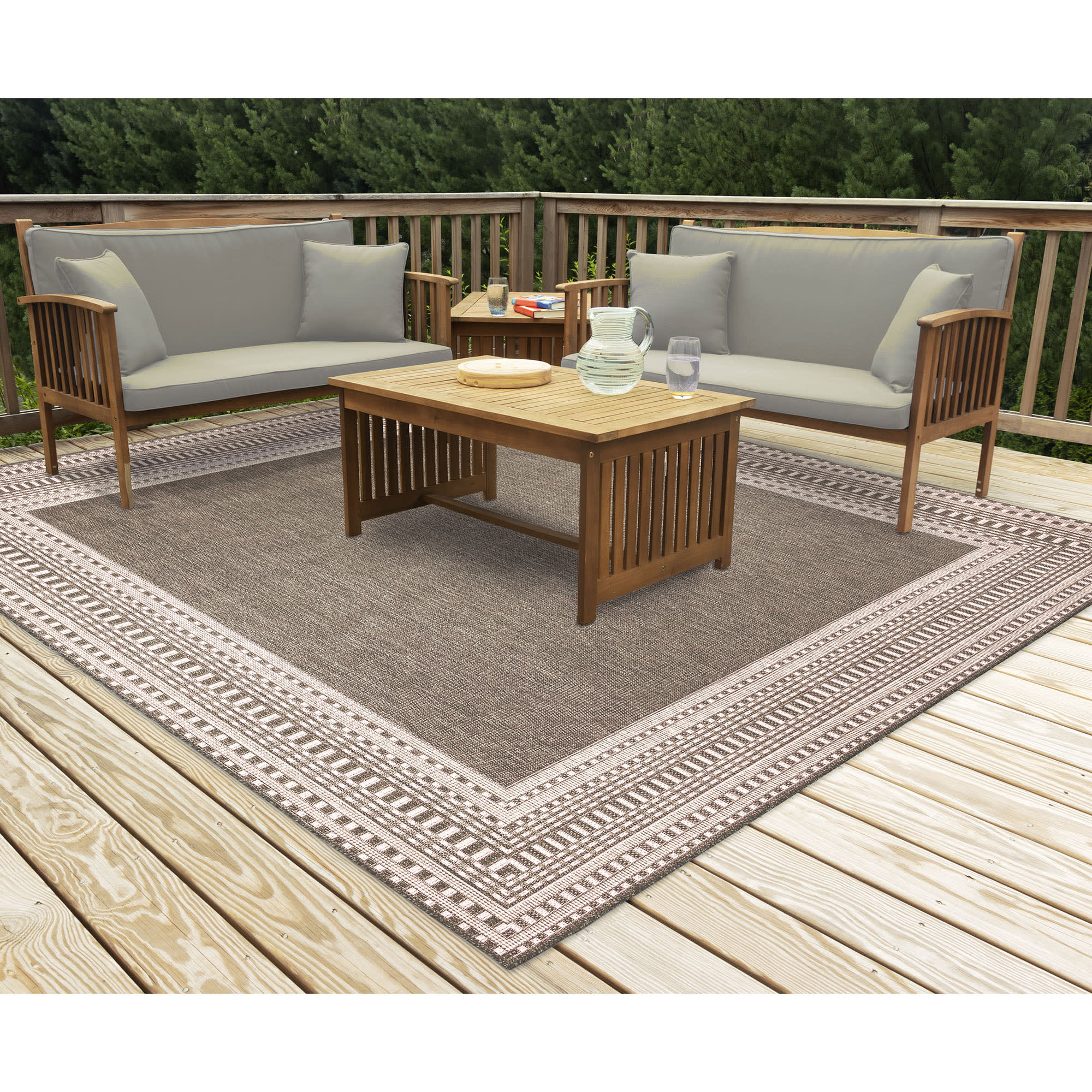 Malibu Etched Border Indoor Outdoor Area Rug