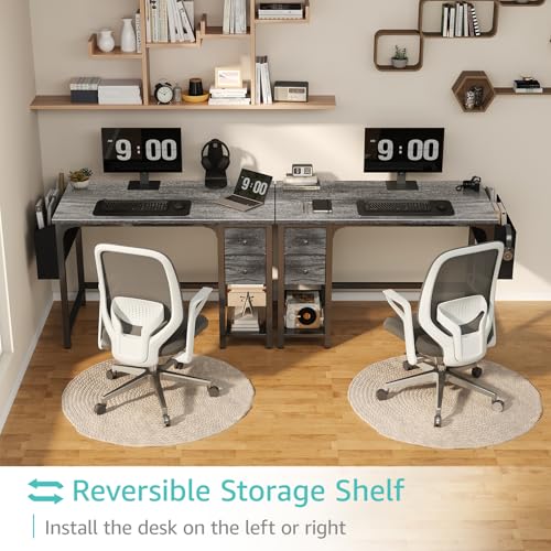 Black 40 Inch Reversible Computer Desk with Fabric Drawers L9544