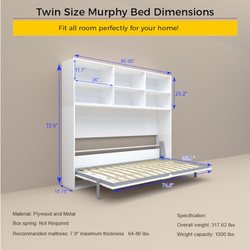 White Full Size Murphy Bed Cabinet with Shelf and Drawers W669