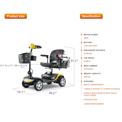 300W Folding Mobility Scooter 4 Wheel Lightweight Electric Scooter with Large Rear Basket (Purple) R15188