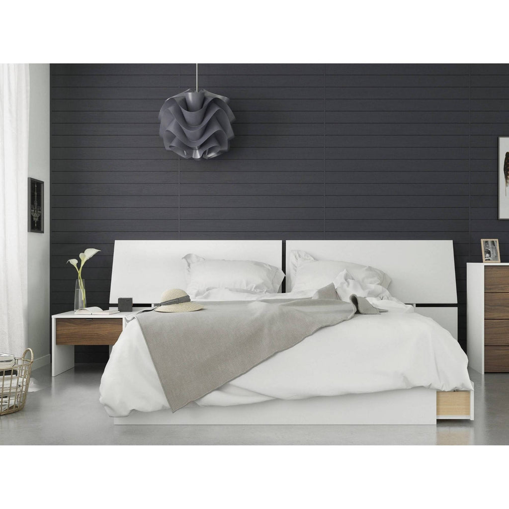 3 Piece Queen Size Bedroom Set, Walnut & White U350914
